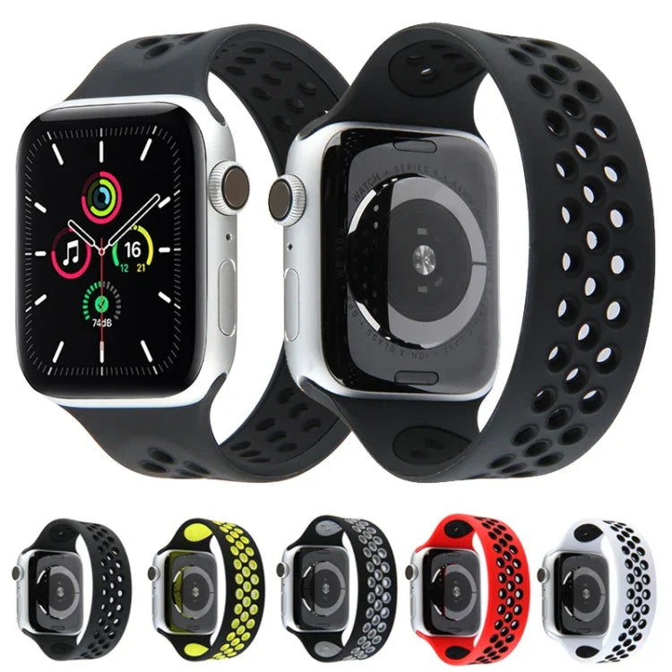 彈性矽膠錶帶，適用於 Apple Watch Series 6 & SE & 5 & 4 40mm / 3 & 2 & 1 38mm，135mm（黑黃）、135mm（黑灰）、150mm（紅黑）