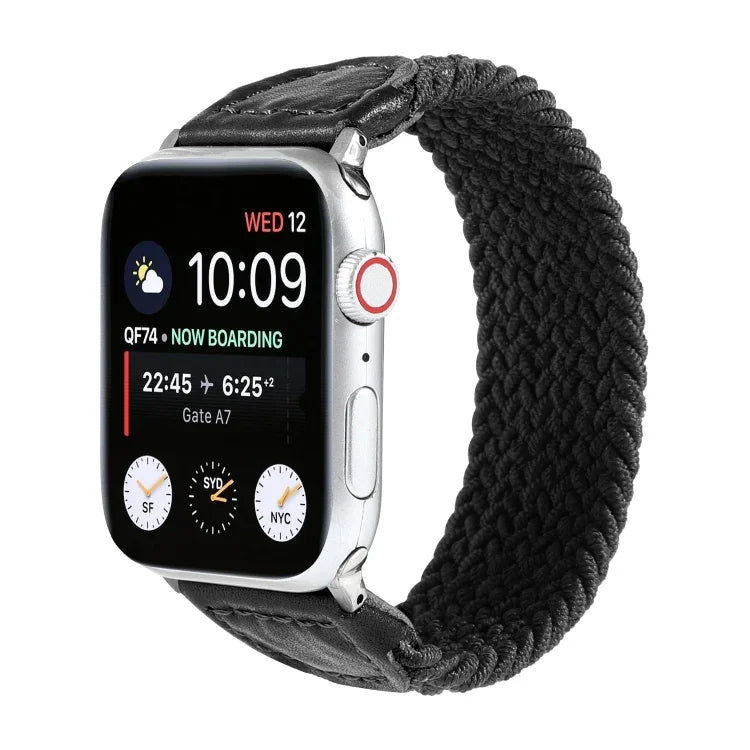 尼龍 + 皮革編織錶帶，適用於 Apple Watch Series 6 & SE & 5 & 4 40mm / 3 & 2 & 1 38mm，S, M, L