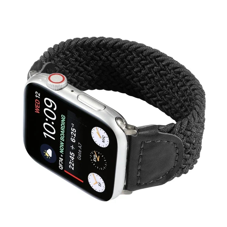 尼龍 + 皮革編織錶帶，適用於 Apple Watch Series 6 & SE & 5 & 4 44mm / 3 & 2 & 1 42mm，S, M, L