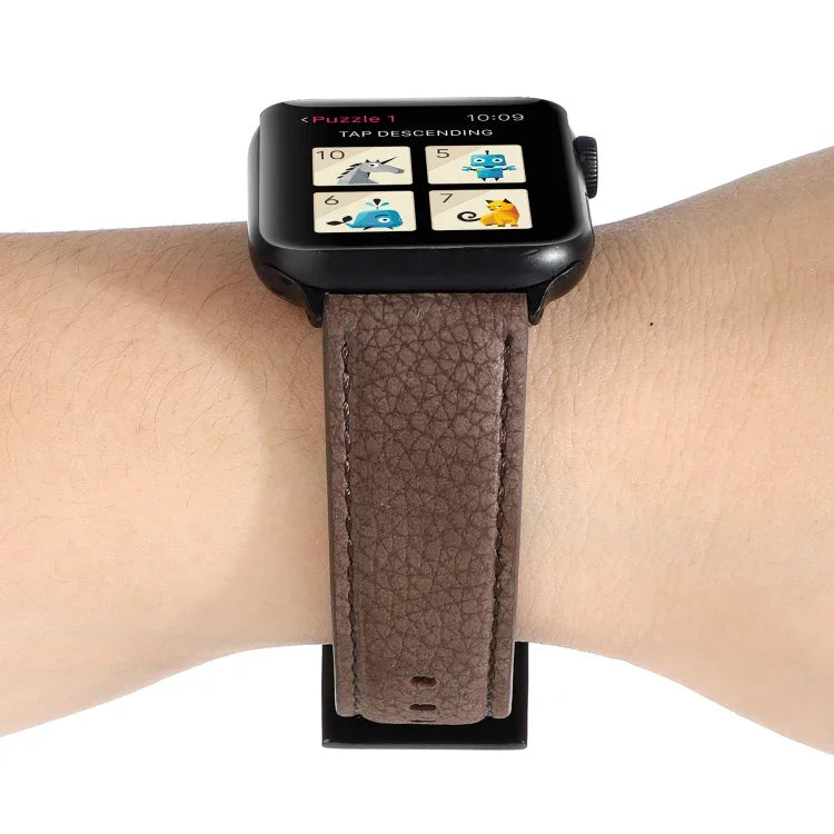 荔枝紋真皮錶帶 適用於 Apple Watch Series 6 & SE & 5 & 4 44mm / 3 & 2 & 1 42mm，適用於 Apple Watch Series 7 45mm / 6 & SE & 5 & 4 44mm / 3 & 2 & 1 42mm
