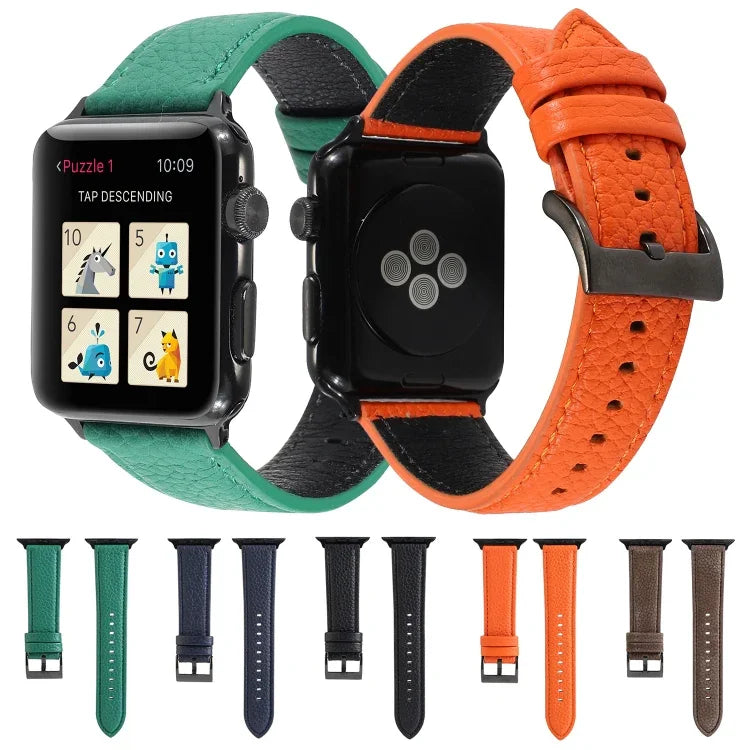 荔枝紋真皮錶帶 適用於 Apple Watch Series 6 & SE & 5 & 4 44mm / 3 & 2 & 1 42mm，適用於 Apple Watch Series 7 45mm / 6 & SE & 5 & 4 44mm / 3 & 2 & 1 42mm
