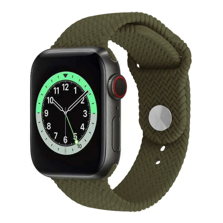編織紋矽膠按扣錶帶 適用於 Apple Watch Series 6 & SE & 5 & 4 40mm / 3 & 2 & 1 38mm，適用於 Apple Watch Series 7 41mm / 6 & SE & 5 & 4 40mm / 3 & 2 & 1 38mm，適用於 Apple Watch Series 8&7 41mm / SE 2&6&SE&5&4 40mm / 3&2&1 38mm