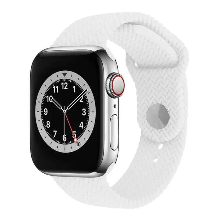 編織紋矽膠按扣錶帶 適用於 Apple Watch Series 6 & SE & 5 & 4 40mm / 3 & 2 & 1 38mm，適用於 Apple Watch Series 7 41mm / 6 & SE & 5 & 4 40mm / 3 & 2 & 1 38mm，適用於 Apple Watch Series 8&7 41mm / SE 2&6&SE&5&4 40mm / 3&2&1 38mm