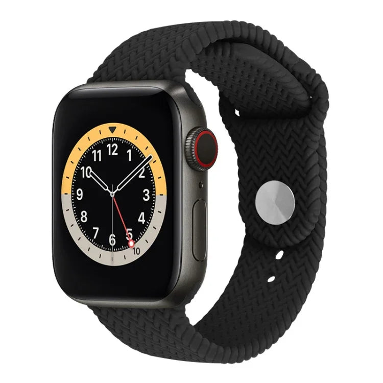 編織紋矽膠按扣錶帶 適用於 Apple Watch Series 6 & SE & 5 & 4 40mm / 3 & 2 & 1 38mm，適用於 Apple Watch Series 7 41mm / 6 & SE & 5 & 4 40mm / 3 & 2 & 1 38mm，適用於 Apple Watch Series 8&7 41mm / SE 2&6&SE&5&4 40mm / 3&2&1 38mm