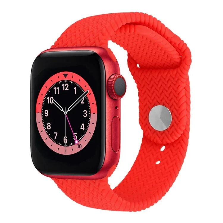 編織紋矽膠按扣錶帶 適用於 Apple Watch Series 6 & SE & 5 & 4 40mm / 3 & 2 & 1 38mm，適用於 Apple Watch Series 7 41mm / 6 & SE & 5 & 4 40mm / 3 & 2 & 1 38mm，適用於 Apple Watch Series 8&7 41mm / SE 2&6&SE&5&4 40mm / 3&2&1 38mm