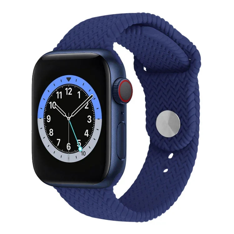 編織紋矽膠按扣錶帶 適用於 Apple Watch Series 6 & SE & 5 & 4 40mm / 3 & 2 & 1 38mm，適用於 Apple Watch Series 7 41mm / 6 & SE & 5 & 4 40mm / 3 & 2 & 1 38mm，適用於 Apple Watch Series 8&7 41mm / SE 2&6&SE&5&4 40mm / 3&2&1 38mm