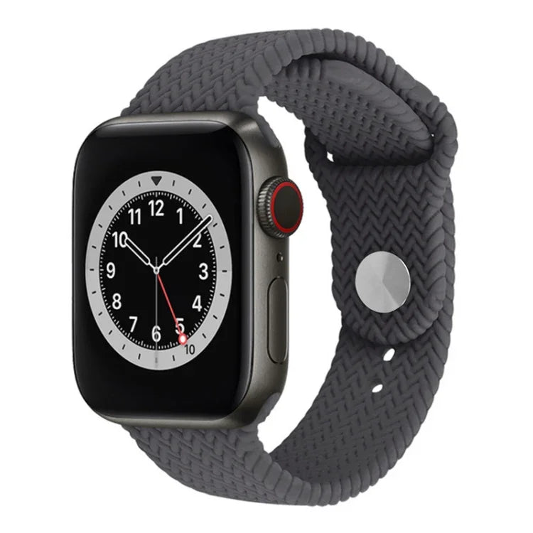 編織紋矽膠按扣錶帶 適用於 Apple Watch Series 6 & SE & 5 & 4 40mm / 3 & 2 & 1 38mm，適用於 Apple Watch Series 7 41mm / 6 & SE & 5 & 4 40mm / 3 & 2 & 1 38mm，適用於 Apple Watch Series 8&7 41mm / SE 2&6&SE&5&4 40mm / 3&2&1 38mm