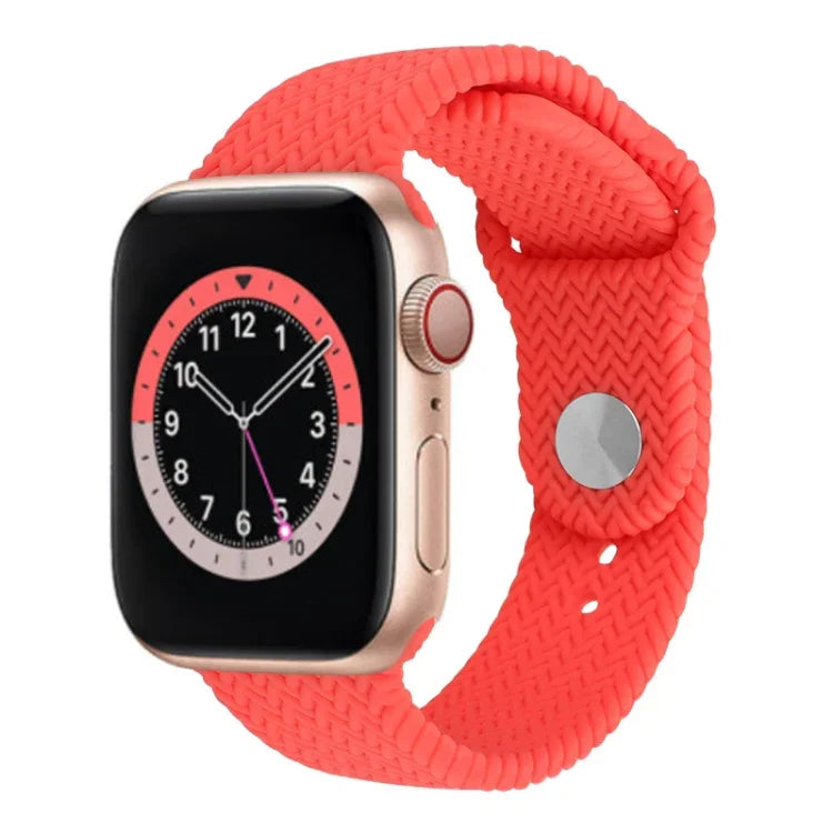 編織紋矽膠按扣錶帶 適用於 Apple Watch Series 6 & SE & 5 & 4 40mm / 3 & 2 & 1 38mm，適用於 Apple Watch Series 7 41mm / 6 & SE & 5 & 4 40mm / 3 & 2 & 1 38mm，適用於 Apple Watch Series 8&7 41mm / SE 2&6&SE&5&4 40mm / 3&2&1 38mm