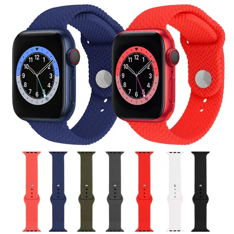 編織紋矽膠按扣錶帶 適用於 Apple Watch Series 6 & SE & 5 & 4 40mm / 3 & 2 & 1 38mm，適用於 Apple Watch Series 7 41mm / 6 & SE & 5 & 4 40mm / 3 & 2 & 1 38mm，適用於 Apple Watch Series 8&7 41mm / SE 2&6&SE&5&4 40mm / 3&2&1 38mm