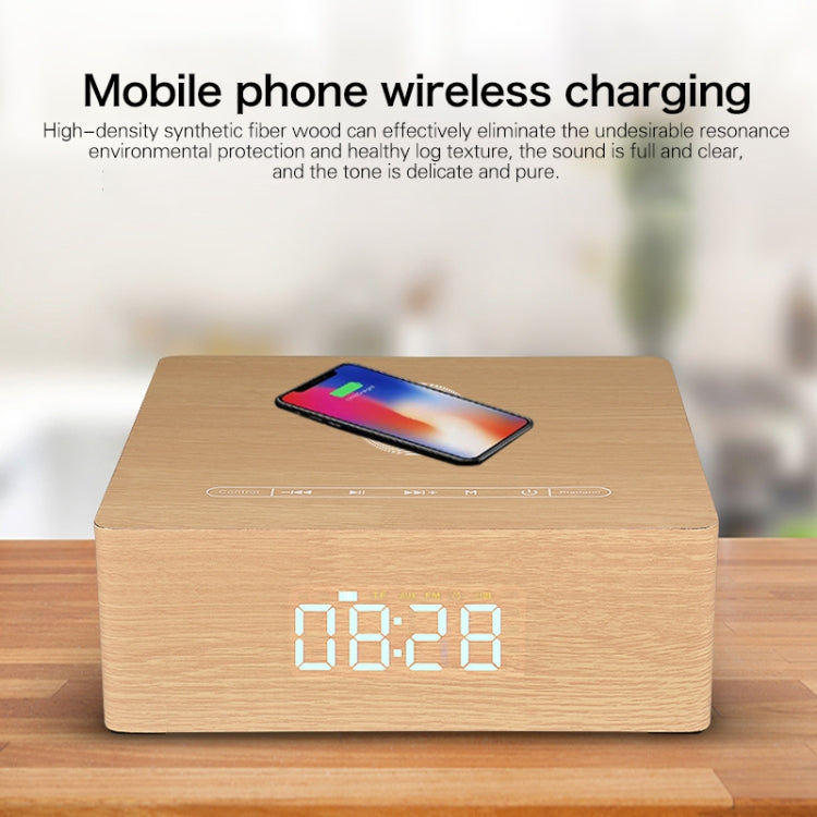 Q5A 多功能木質觸控時鐘顯示無線充電藍牙喇叭，支援 TF 卡、U 盤及 3.5mm AUX，Q5A