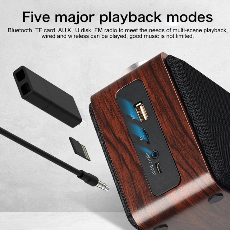 W5A 重低音布面木質觸控藍牙喇叭，支援 TF 卡、U 盤及 3.5mm AUX，胡桃木，黃木