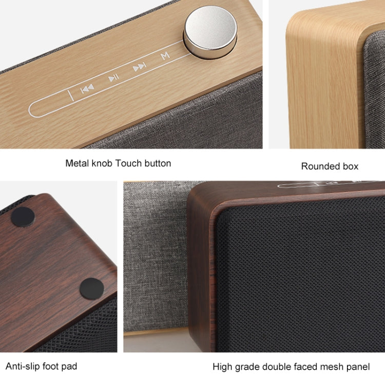 W5A 重低音布面木質觸控藍牙喇叭，支援 TF 卡、U 盤及 3.5mm AUX，胡桃木，黃木