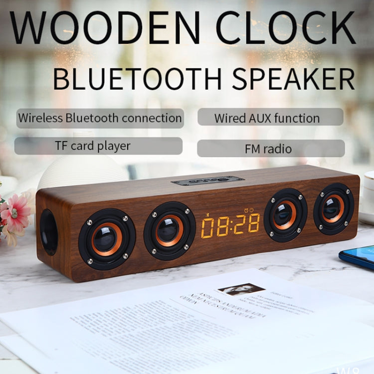 W8C 木質時鐘重低音藍牙喇叭，支援 TF 卡、U 盤及 3.5mm AUX