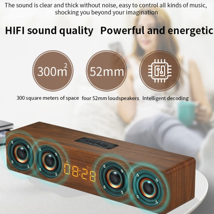 W8C 木質時鐘重低音藍牙喇叭，支援 TF 卡、U 盤及 3.5mm AUX