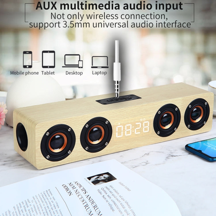 W8C 木質時鐘重低音藍牙喇叭，支援 TF 卡、U 盤及 3.5mm AUX