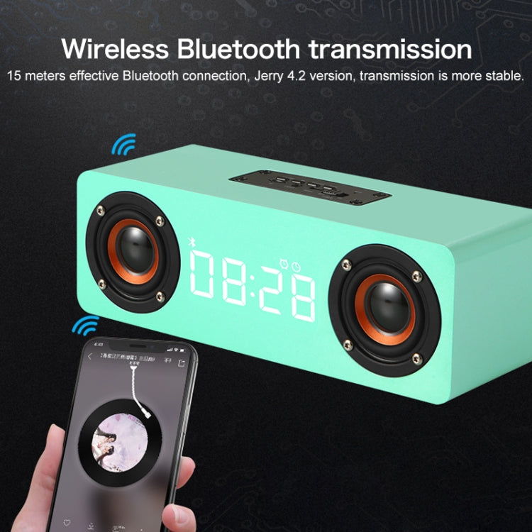 M5C 重低音木質時鐘藍牙 4.2 喇叭，支援 TF 卡、3.5mm AUX 及 FM 收音機