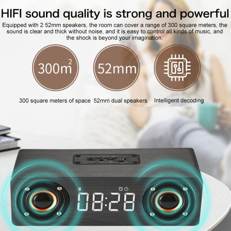M5C 重低音木質時鐘藍牙 4.2 喇叭，支援 TF 卡、3.5mm AUX 及 FM 收音機