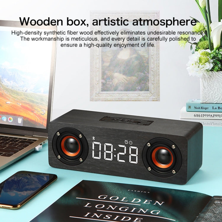 M5C 重低音木質時鐘藍牙 4.2 喇叭，支援 TF 卡、3.5mm AUX 及 FM 收音機