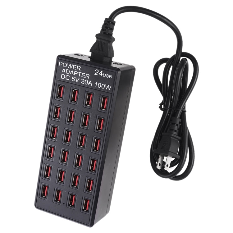 100W 24 埠 USB 快速充電站智慧充電器，帶 LED 指示燈 AC 100-240V，美規插頭，100W 24 埠 USB 美規插頭