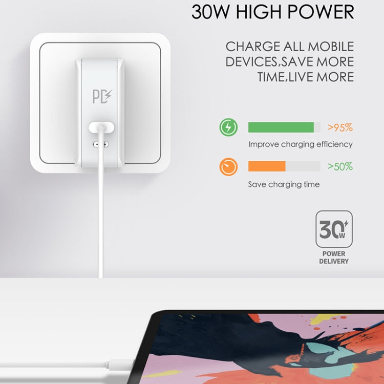 LDNIO A4403C 30W PD + 自動識別摺疊快速旅行充電器，附 1 米 8 Pin 線，澳規插頭，含 8 Pin 線，30W 含 8 Pin 線