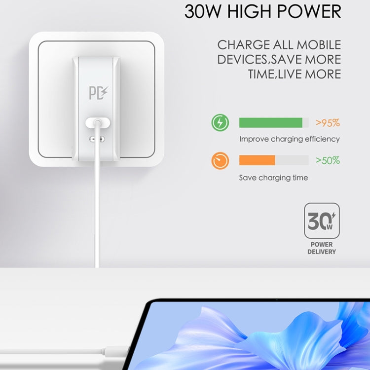 LDNIO A4403C 30W PD + 自動識別可摺疊快速旅行充電器，附 1m Micro USB 線，歐洲插頭，附 Micro USB 線