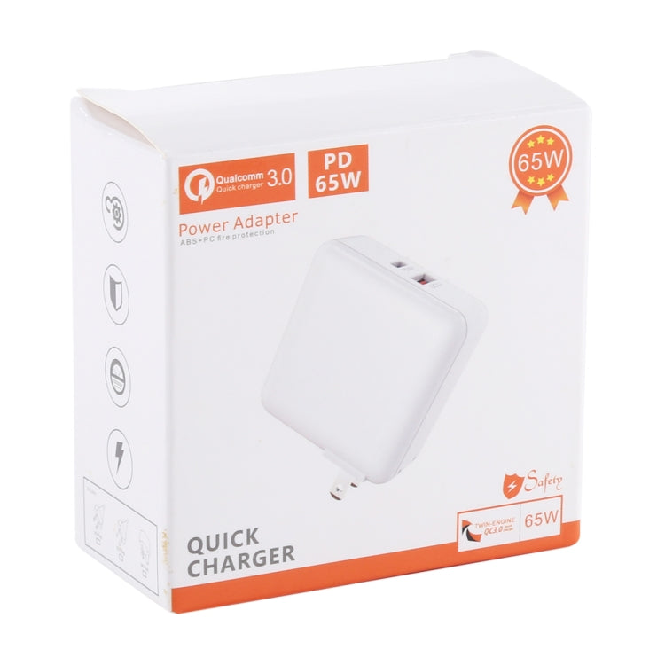 PD65W-A6 PD 65W 90 度摺疊插腳便攜多功能 USB 快速充電器，美規插頭