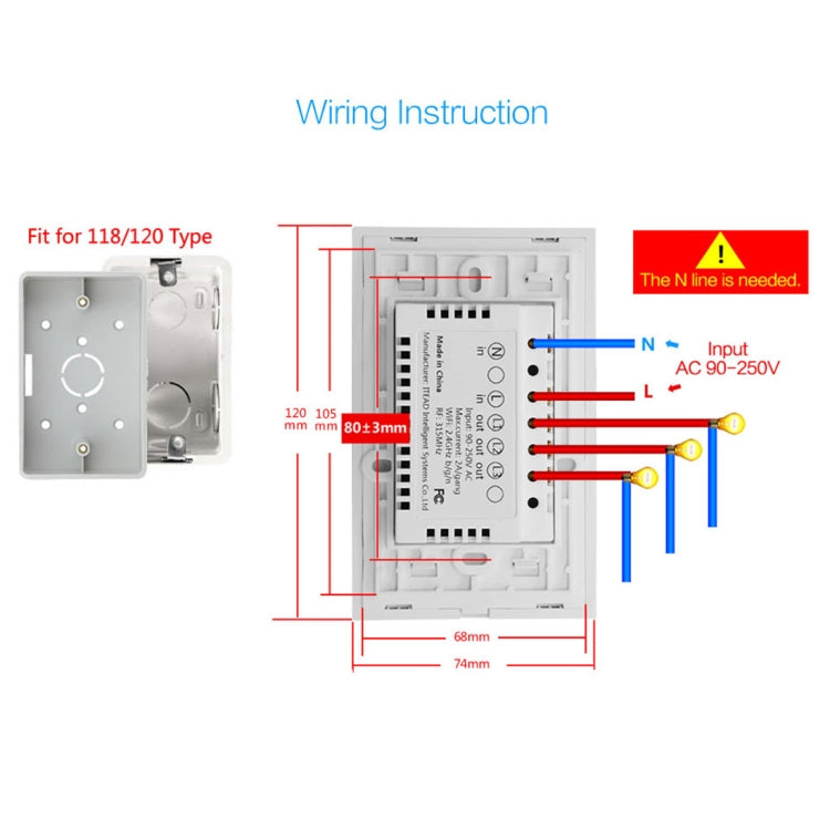 WS-US-02 EWeLink APP及觸控控制2A雙開鋼化玻璃面板智能牆壁開關，交流90V-250V，美國插頭，雙開