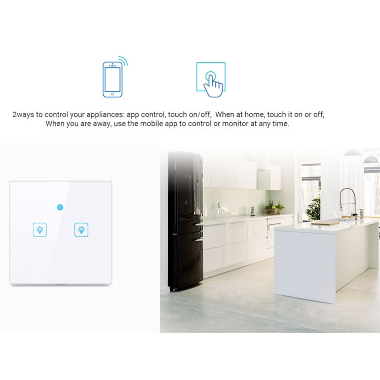 WS-UK-01 EWeLink APP 及觸控控制 2A 1 路鋼化玻璃面板智能牆壁開關，AC 90V-250V，英國插頭，1 路