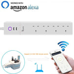 2 個 USB 埠 + 4 個英國插頭插座 WiFi 遠端控制智能電源插座，支援 Alexa 與 Google Home，線長：1.8m，AC 90-265V，英國插頭，4xUSB + 3x英國插頭（英國插頭）