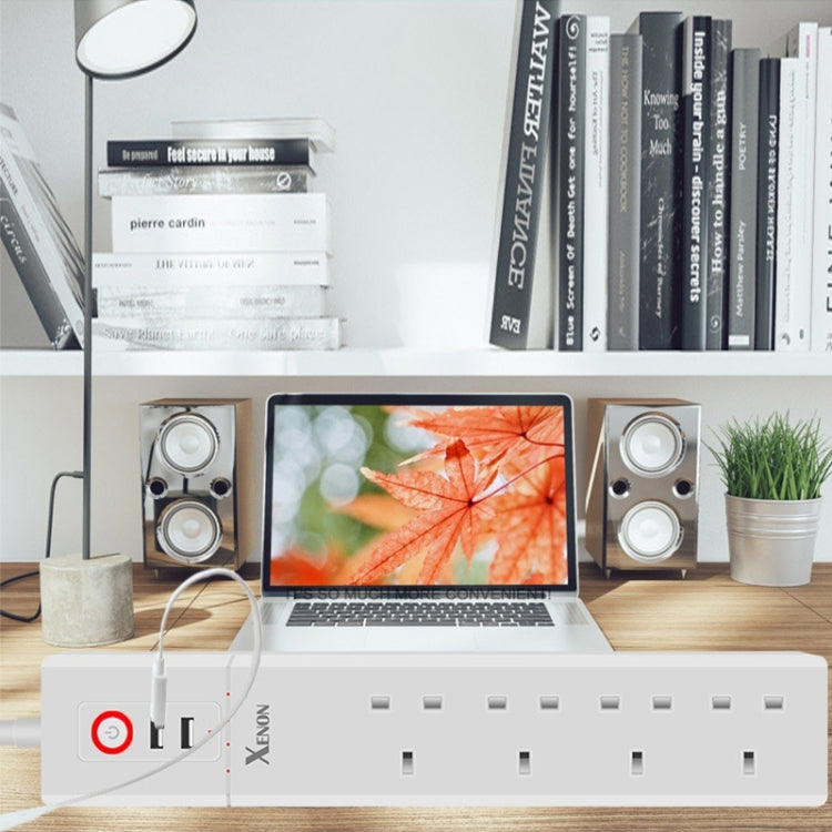 2 個 USB 埠 + 4 個英國插頭插座 WiFi 遠端控制智能電源插座，支援 Alexa 與 Google Home，線長：1.8m，AC 90-265V，英國插頭，4xUSB + 3x英國插頭（英國插頭）