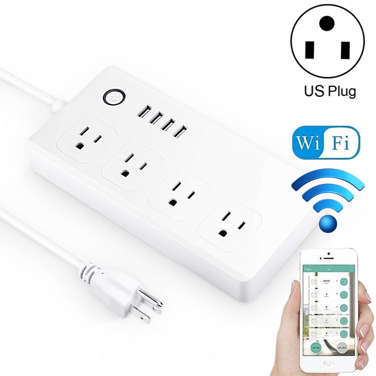 4 個 USB 埠 + 4 個美國插頭插座 WiFi 遠端控制智能電源插座，支援 Alexa 與 Google Home，AC 110-240V，美國插頭，4xUSB + 4x美國插頭（美國插頭）