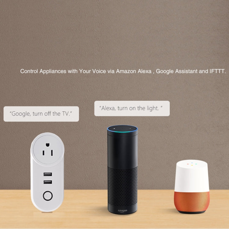 SA-002 2 個 USB 埠 + 1 個歐洲插座 WiFi 智能電源插座，兼容 Alexa 與 Google Home，AC 110V-230V，歐洲插頭，英國插頭，美國插頭