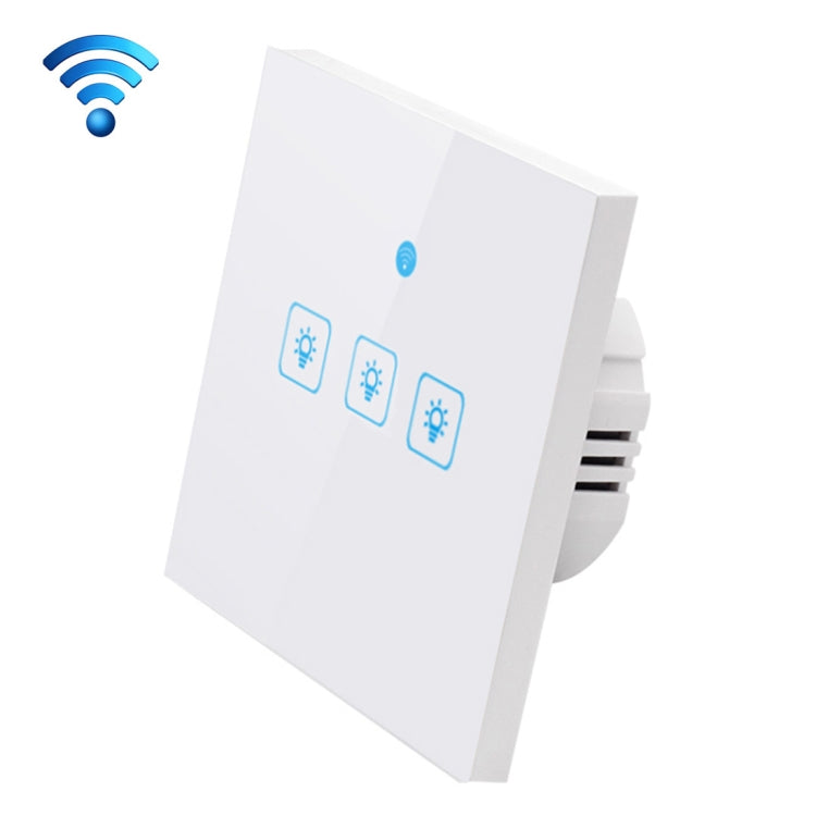 WS-EU-03 EWeLink APP 及觸控控制 2A 3 路鋼化玻璃面板智能牆壁開關，AC 90V-250V，歐洲插頭，3 路