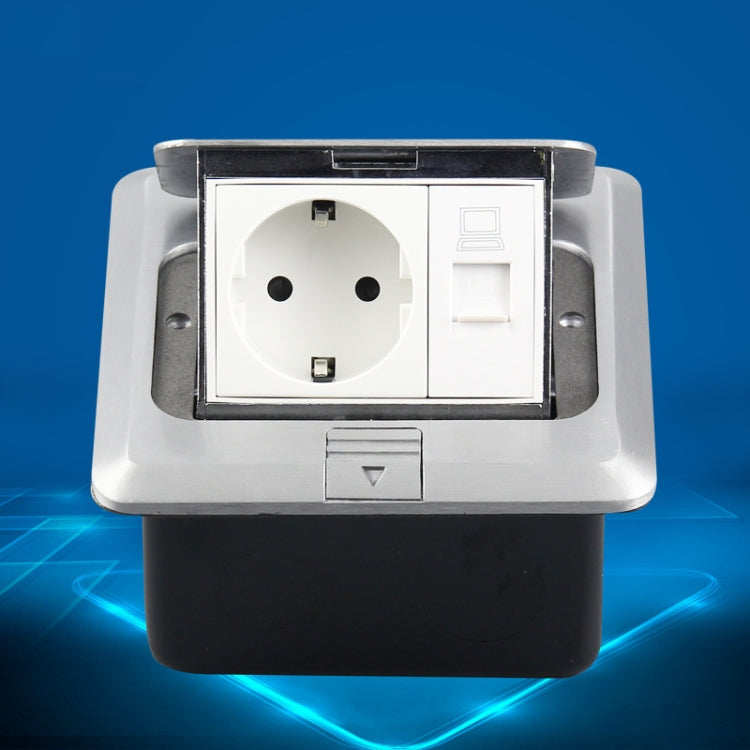 隱藏式彈出鋁合金電腦地板插座帶蓋底盒，歐盟插頭