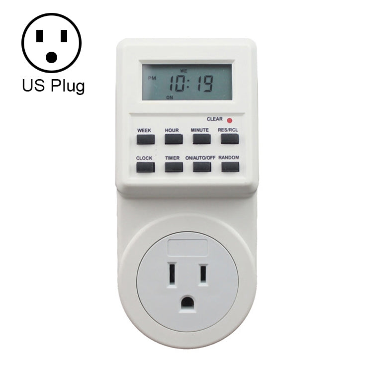 AC 120V 智能家居插入式 LCD 顯示時鐘夏令時功能 12/24 小時可切換定時開關插座，美規插頭，AC 120V 美規插頭