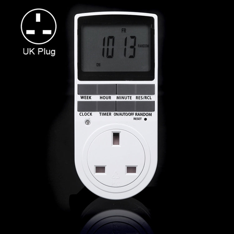 AC 230V 智能家居插入式 LCD 顯示時鐘夏令時功能 12/24 小時可切換定時開關插座，英規插頭，AC 230V 英規插頭