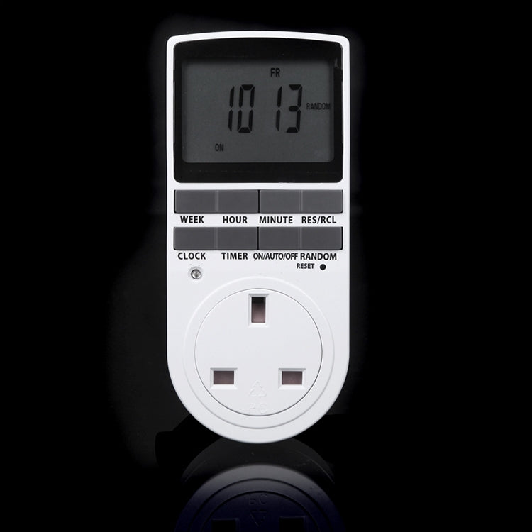 AC 230V 智能家居插入式 LCD 顯示時鐘夏令時功能 12/24 小時可切換定時開關插座，英規插頭，AC 230V 英規插頭