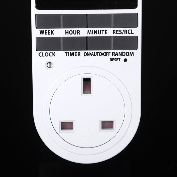 AC 230V 智能家居插入式 LCD 顯示時鐘夏令時功能 12/24 小時可切換定時開關插座，英規插頭，AC 230V 英規插頭