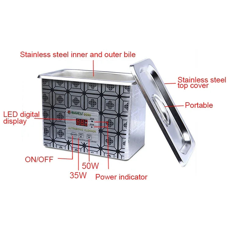 BAKU BK-3050 35W / 50W 可調 0.8L LCD 顯示超聲波清洗機，AC 220V，BK-3050 35W / 50W 0.8L 220V