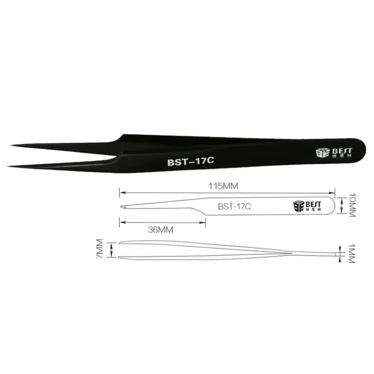 BEST BST-17C 最新超長精密不鏽鋼睫毛延長蓬鬆鑷子，BST-17C