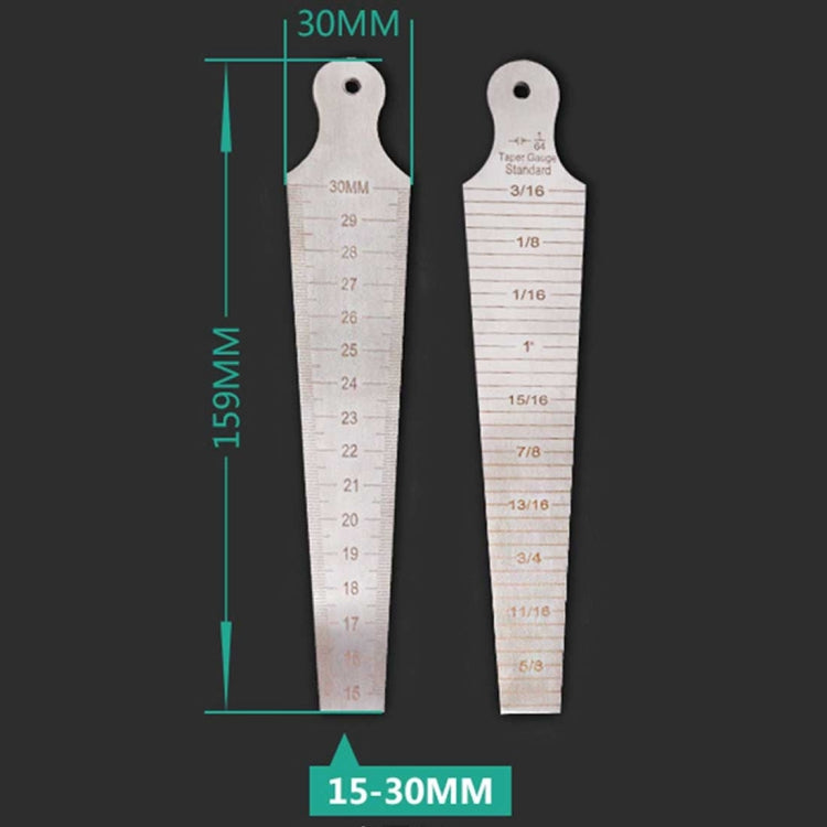 楔形塞尺間隙15-30mm不鏽鋼尺檢測錐形規公制英制測量工具，15-30mm公制英制