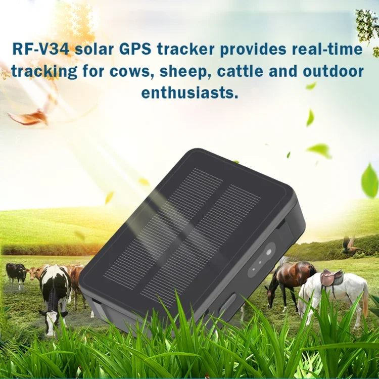 RF-V34 羊 牛 牲畜 IP67 防水 太陽能 GSM GPS WiFi 追蹤器，無固定底板，支援語音監控及防拆警報與 SOS，GPS WiFi 追蹤