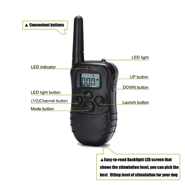 可充電防水 300米遙控寵物狗訓練項圈，帶 LCD 顯示，300米遙控
