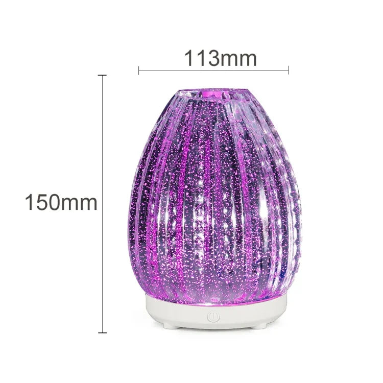 100ml 創意花瓶造型香薰機 3D 玻璃加濕器 自動酒精噴霧器 配彩色 LED 燈，3D 玻璃加濕器