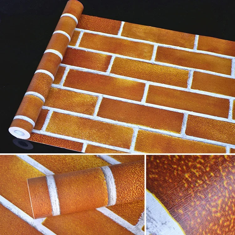 橫向大磚創意3D石磚裝飾牆紙貼臥室客廳牆面防水牆紙卷，尺寸：45 x 1000cm，橫向大磚