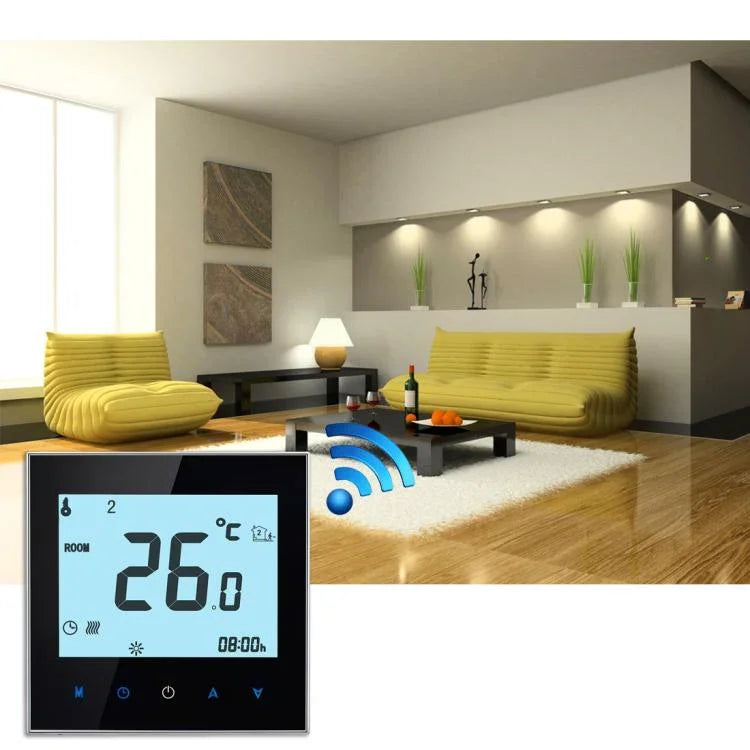 BHT-1000-GB-WIFI 16A負載電子加熱型觸控LCD數字WiFi加熱室溫控器帶感應器，顯示時鐘/溫度/時段/時間/星期/加熱等，BHT-1000 16A（黑色），BHT-1000 16A（白色）