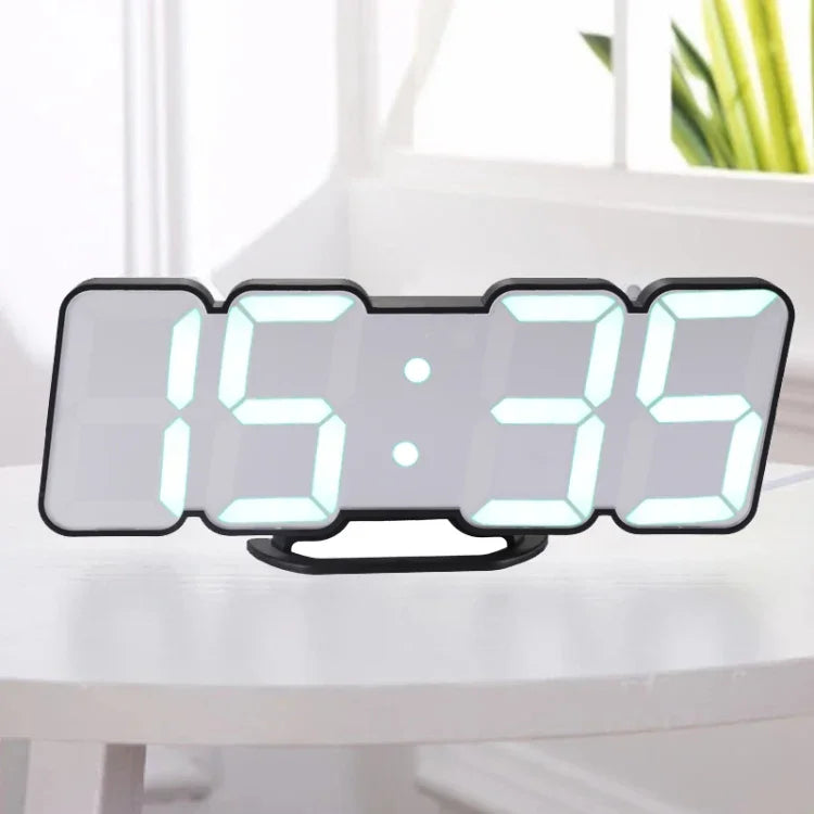 現代3D LED聲控彩色數字鬧鐘可調亮度電子牆面發光掛鐘帶遙控，9001黑色，9001白色