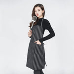黑白條紋男女通用廚師服務員咖啡師圍裙工作圍裙，黑白條紋圍裙