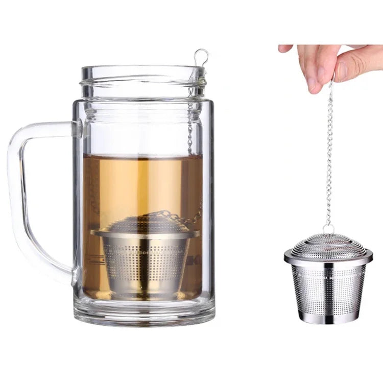 不鏽鋼鎖扣香料茶葉過濾網茶球過濾器，大號尺寸：8 x 8厘米，大號尺寸：8 x 8厘米