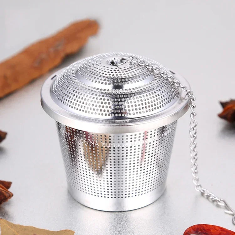 不鏽鋼鎖扣香料茶葉過濾網茶球過濾器，大號尺寸：8 x 8厘米，大號尺寸：8 x 8厘米